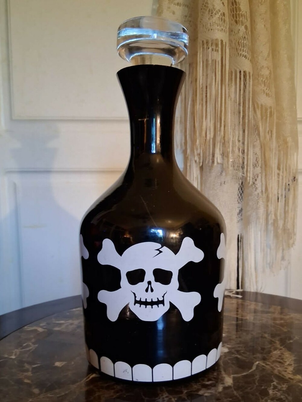 Black Glass Skull & Crossbones Decanter